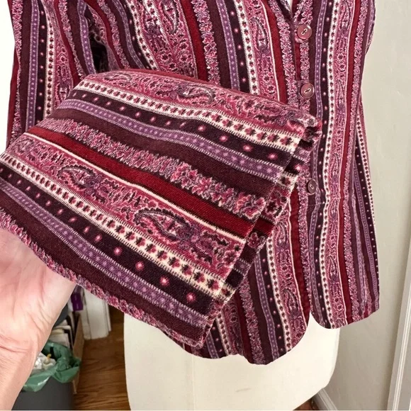 Vintage Inspired Boho Purple Velvet Stripe Blazer Jacket Hippie Retro 70s Small - Picture 11 of 13